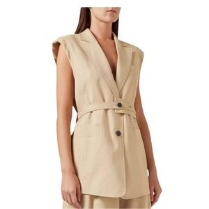 LVIR LA Project Belted Vest Small Tan Linen Blend Sleeveless Layering Modern